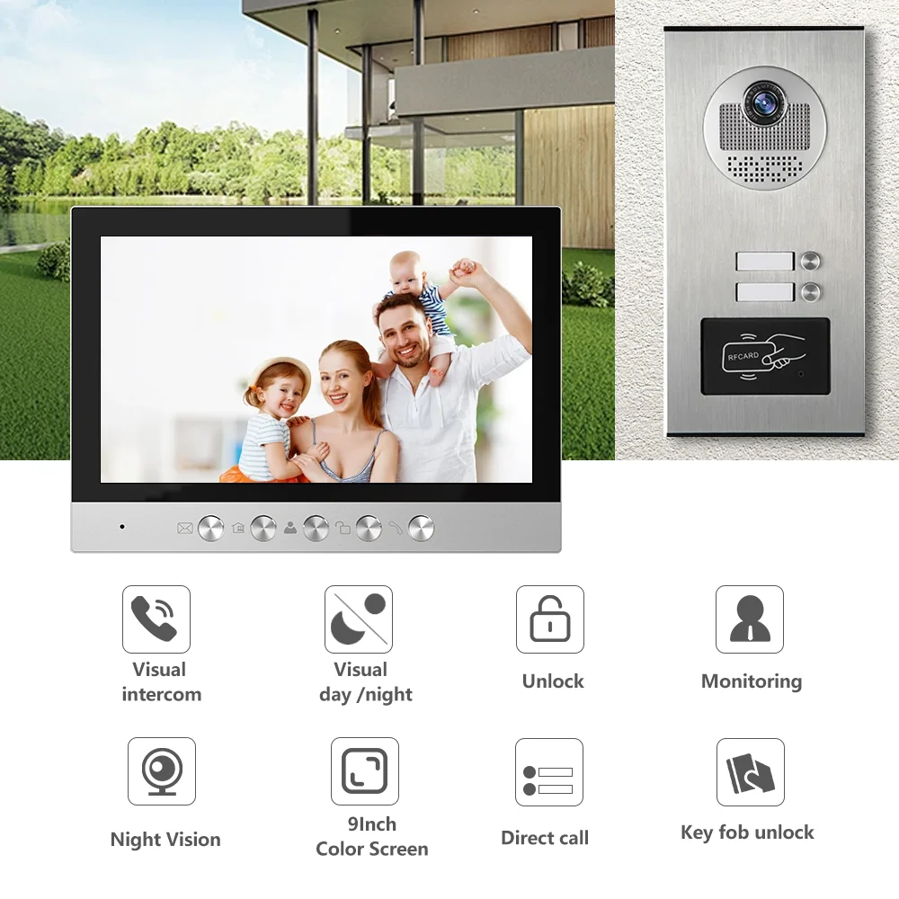 Multi Apartment Video Door Phone Intercom System 2 Apartments 4 Wire Video Intercom Wholesale