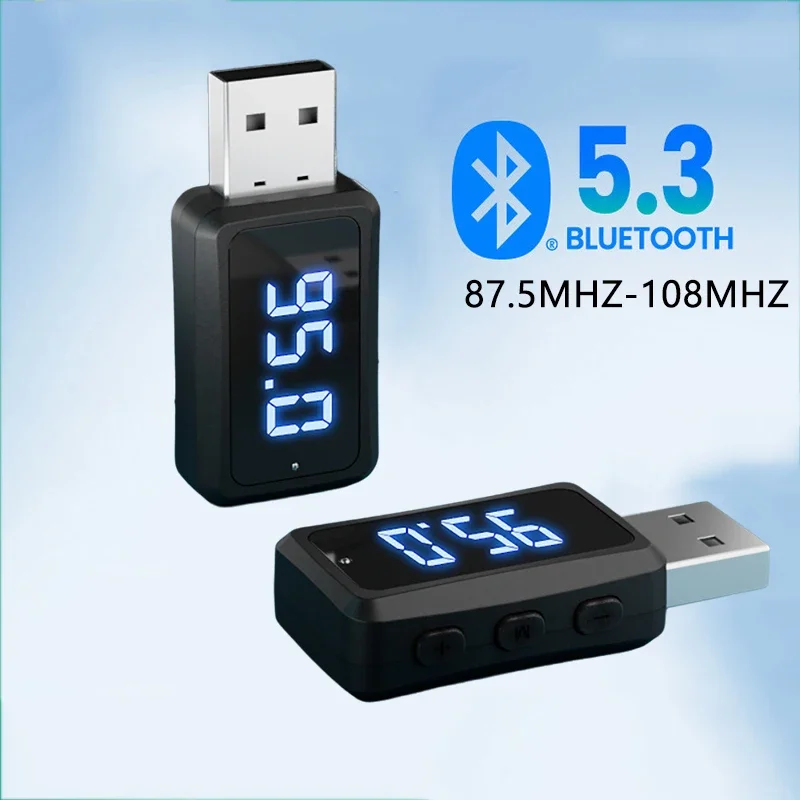 USB Bluetooth 5.3 Adapter FM Transmitter Receiver for Car  Handsfree Call Mini USB Power Auto Wireless Audio For PC Mouse FM02