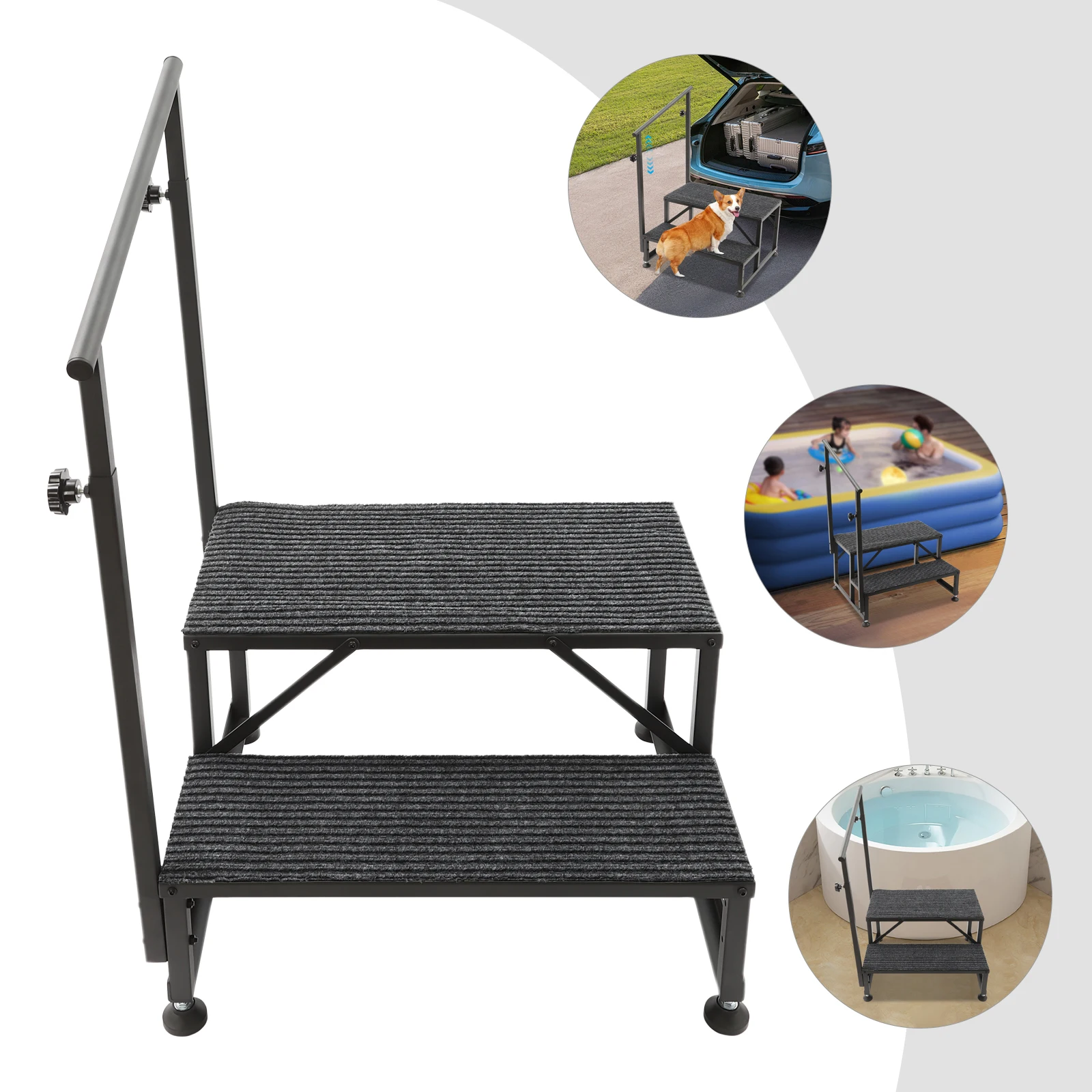 

2 Steps Porch Steps with Handrails and Soft Cushions Non-slip Step Ladder Portable Step Stool Home Decor for Travel Trailer