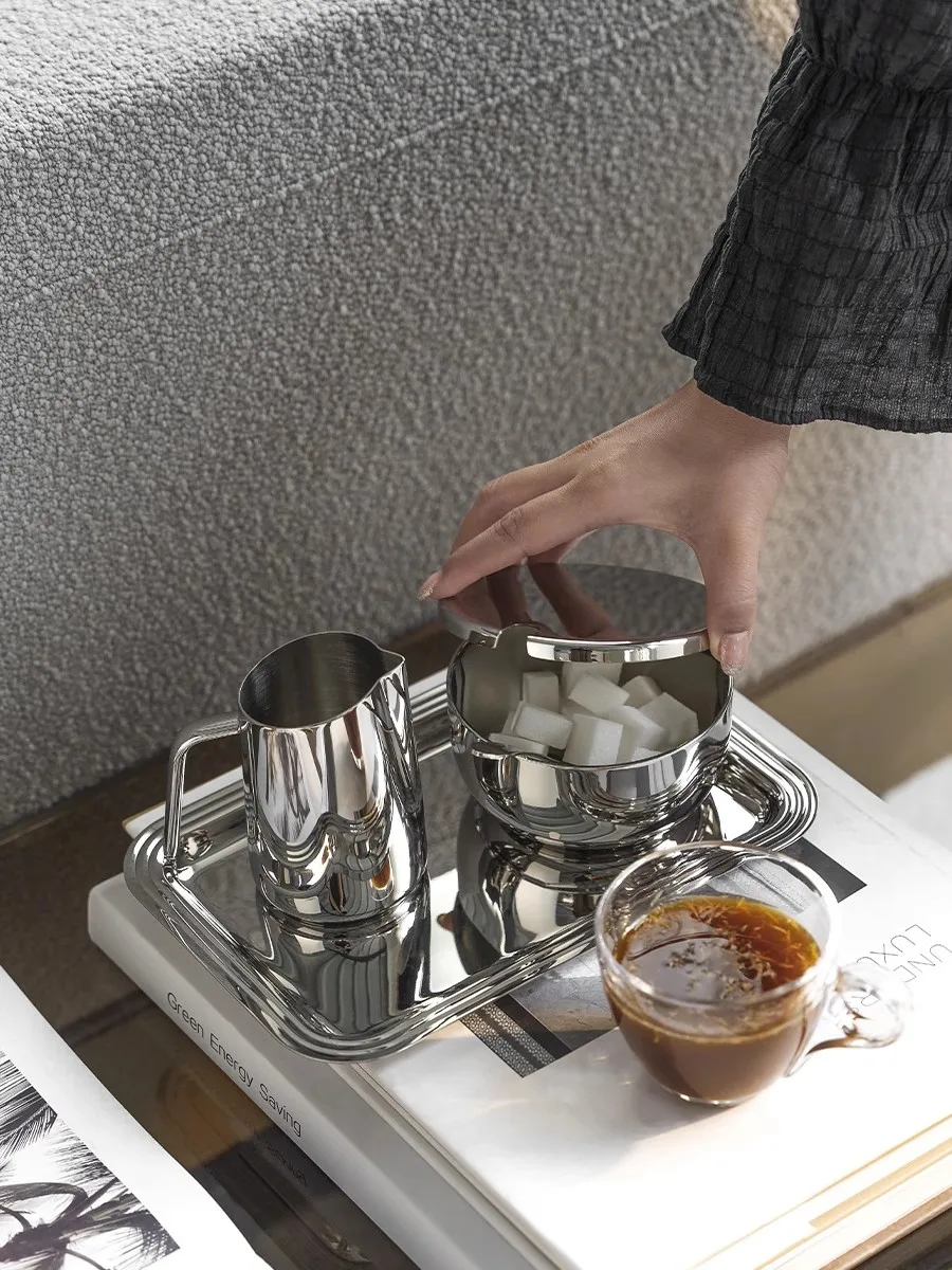 Italian Light Luxury Style Coffee Utensils Latte Latte Art Cup Modern Simplicity Stainless Steel Material Cup Tray Sugar Jar Set