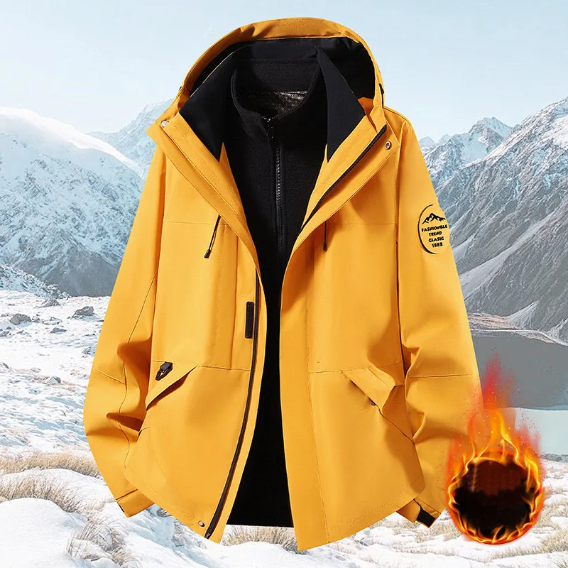 Mens Woman Shell Jacket Wind Waterproof 2 Pcs Set Detachable Coat Fleece Warm Unisex Men Waterproof Hooded Women Male Coat W08