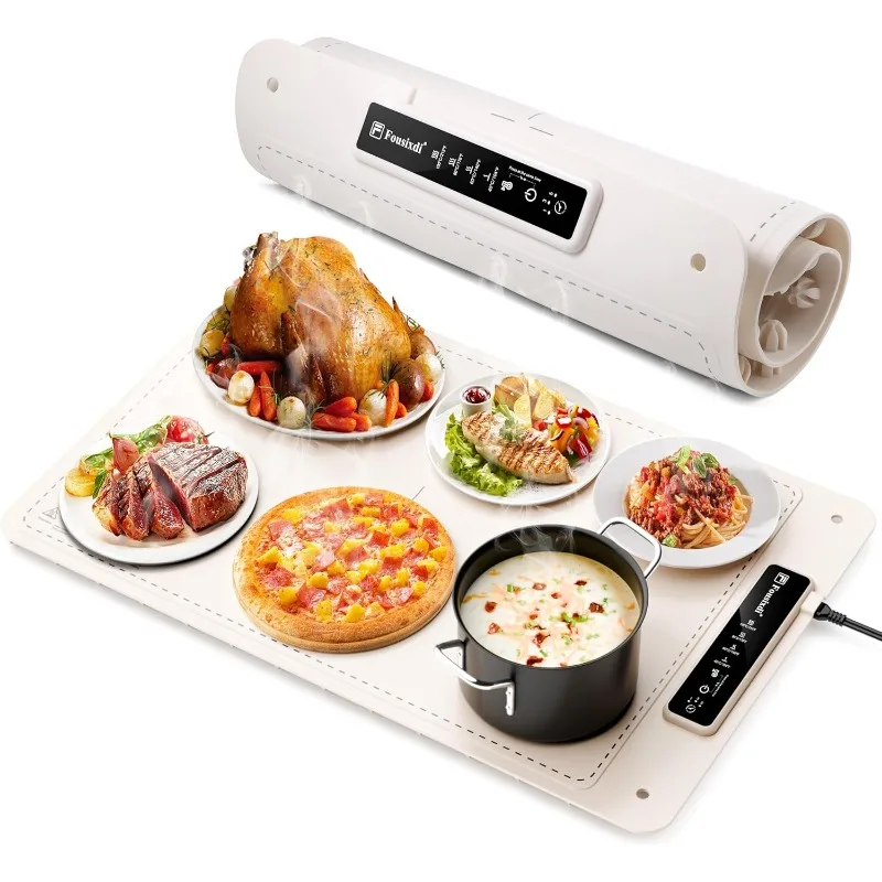

Electric Food Warming Mat - Full Surface Heating Tray with 4 Temperature Levels, Auto Shut-Off, Timer Function - Fast, Even Heat