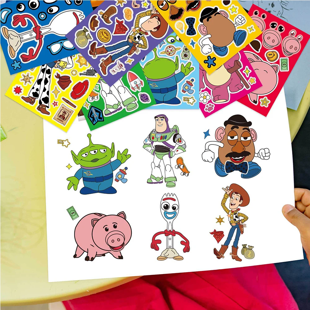 

8/16sheets Disney Toy Story Cartoon Puzzle Stickers Make a Face Children DIY Funny Party Game Assemble Jigsaw Decals Kids Gift