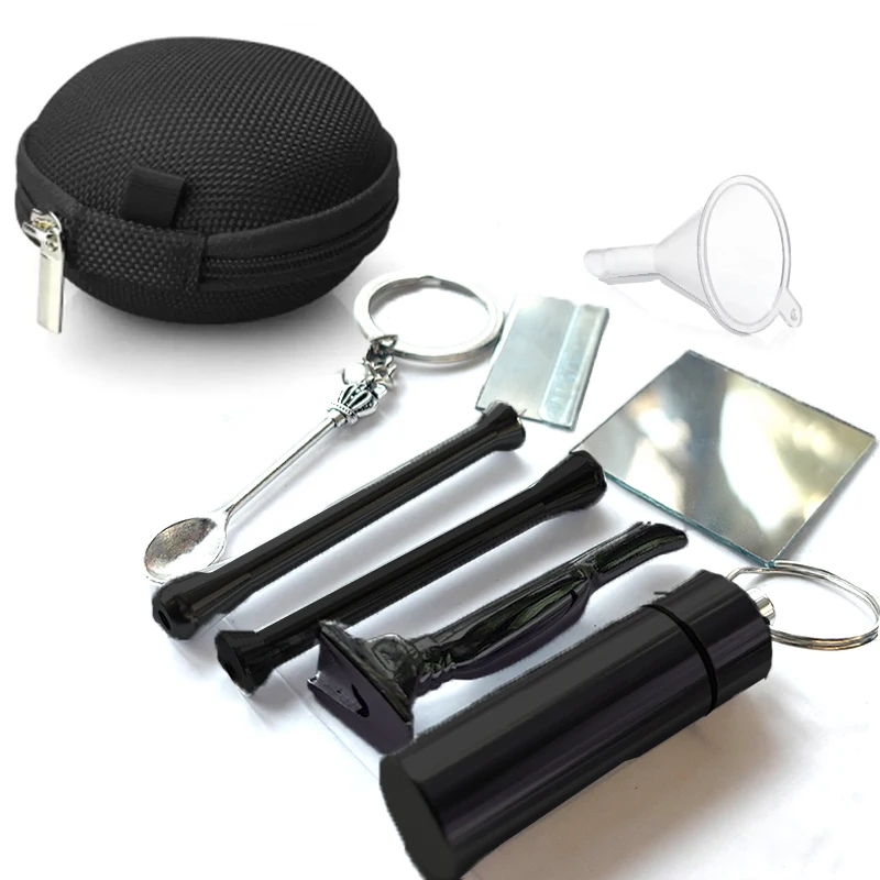 1kit مجموعة الدخان الفقرة fumar tabacaria مجموعة المحمولة-حقيبة خزان التخزين، بيبا، ملعقة طبية مع سلسلة مفاتيح، حقيبة سستة، قمع #3