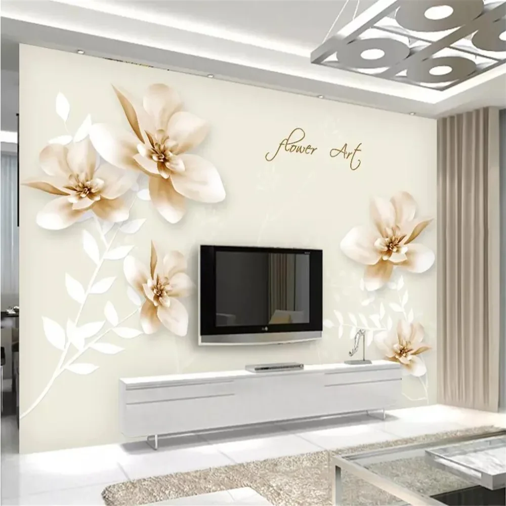 

custom White flower 3D photo mural wallpapers for living room Modern decoration maison wall paper roll Creative Decor