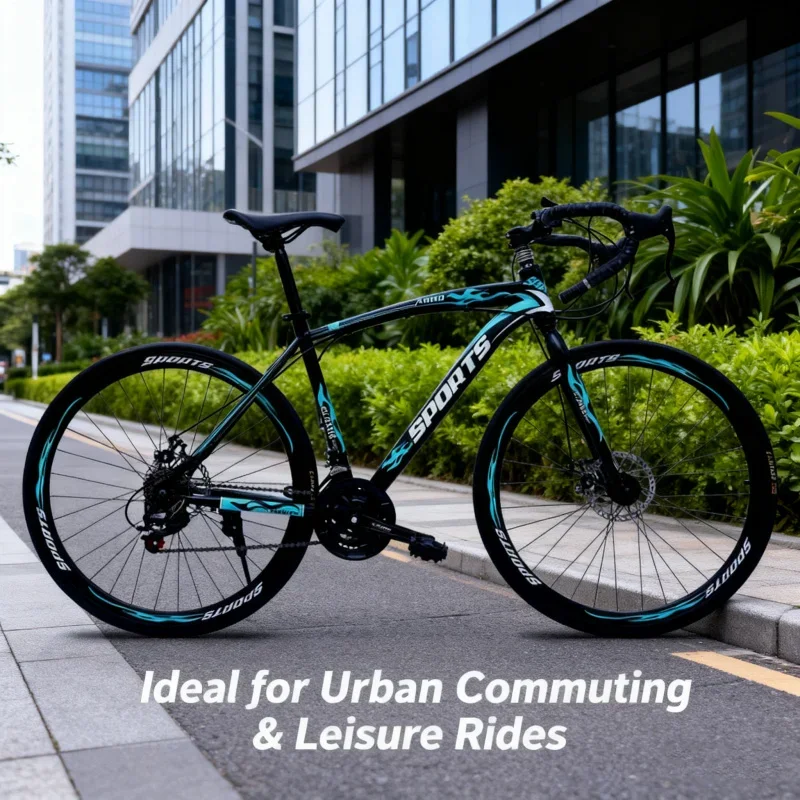 

Adult 700c Road Bike 21 Speed Black/Green Bicycle with Disc Brakes And Drop Handlebars for City Racing And Commuting