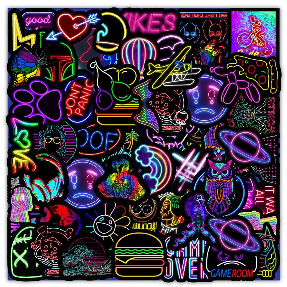 

10/30/50pcs Neon Light Graffiti Stickers Aesthetic Decals Toy DIY Laptop Luggage Motorcycle Cool Waterproof Decals Sticker Packs