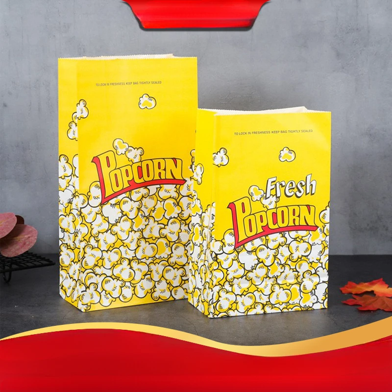 50 قطعة الفشار واقية من الزيت الغذاء الصف كرافت ورقة المغلفة أكياس مربع أسفل أكياس التعبئة والتغليف سميكة أكياس ورق الفشار بالجملة