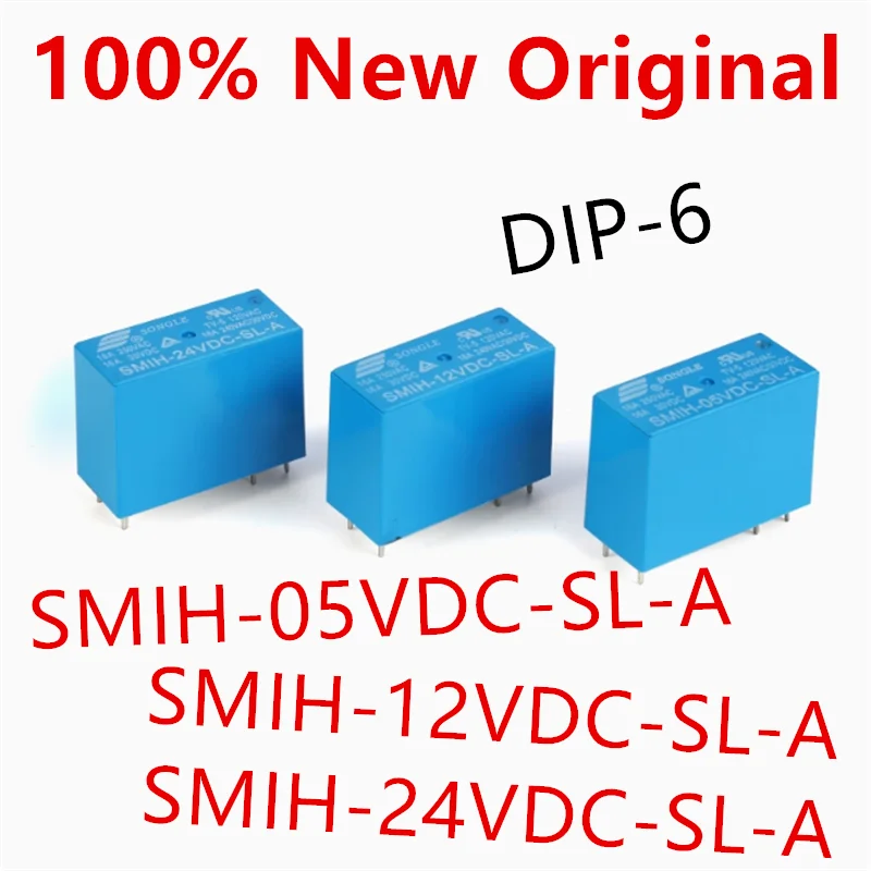 10 Stück SMIH-05VDC-SL-A, SMIH-12VDC-SL-A, SMIH-24VDC-SL-A DIP-6 16A Neues Leistungsrelais SMIH-05V/12V/24VDC-SL-A