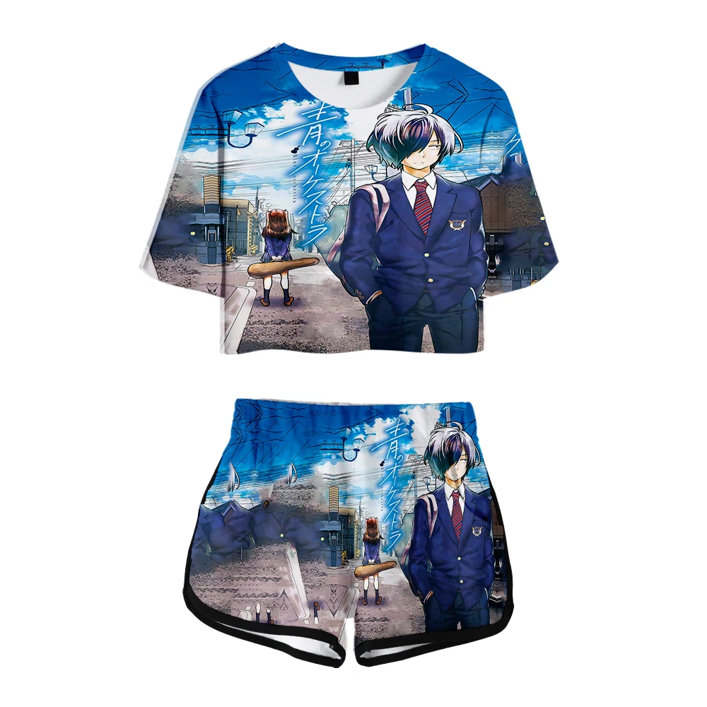 Blue Orchestra kawaii anime midriff-baring sets Printed  short tshirt gym sets  streetwear pop  short pants women