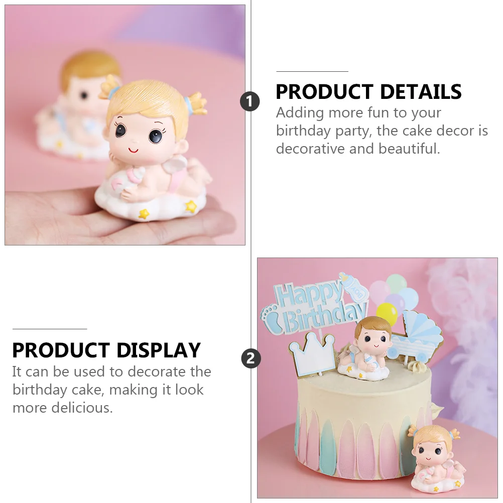 2 Pcs Cake Decoration Baby Toys Gender Reveal Decorations Resin Mini Ornament