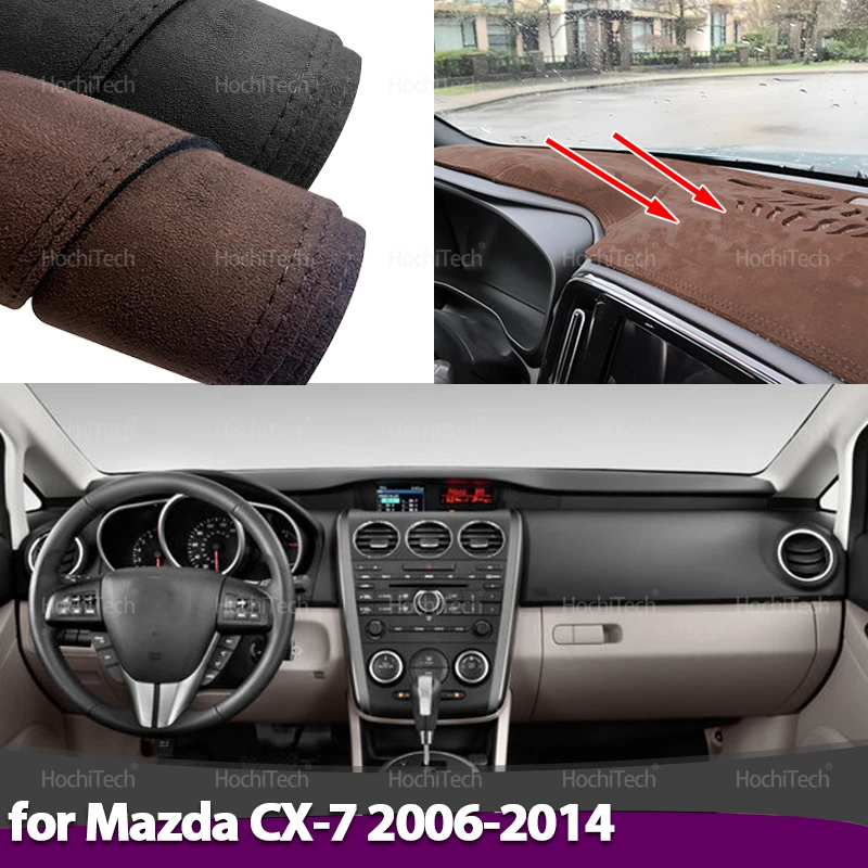 Dashmat غطاء لوحة القيادة وسادة داش حصيرة السجاد ظلال الشمس لمازدا CX-7 CX7 CX 7 ER 2006-2014 سيارة التصميم أسود/براون جلد الغزال