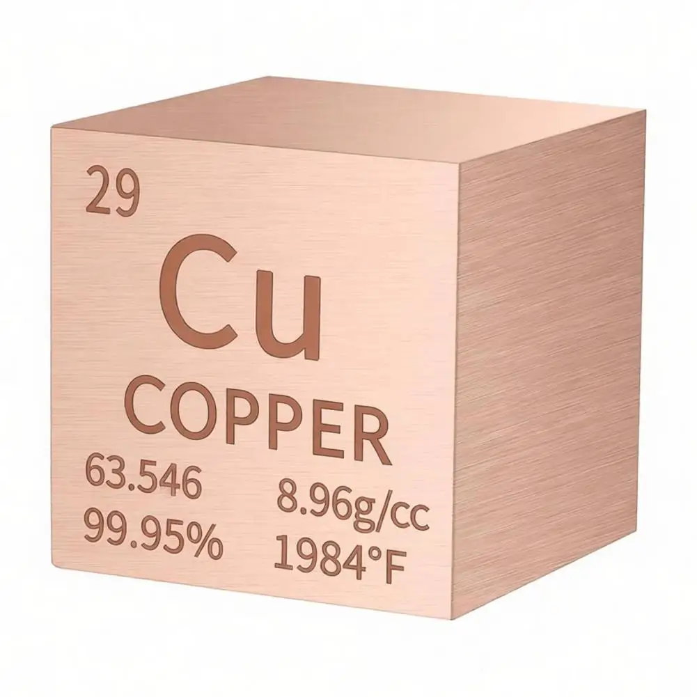 2 inch 99.95% Pure Copper Cube High Density Engraved Metal Element Cube for Collection DIY Students Teacher