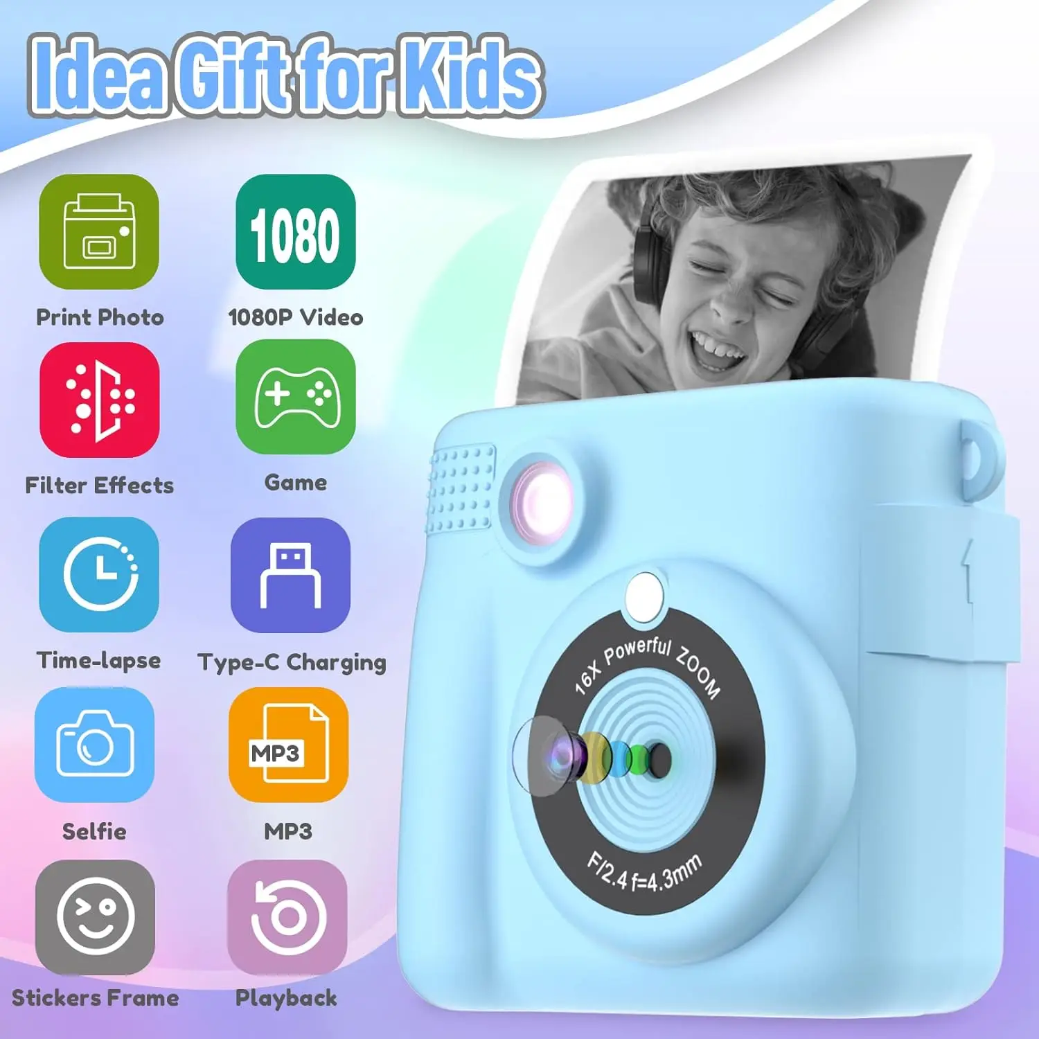 OEM ODM Kids Camera Instant Print Camera 1080P 2.4 Inch Screen Digital Children Video Camcorder Camera