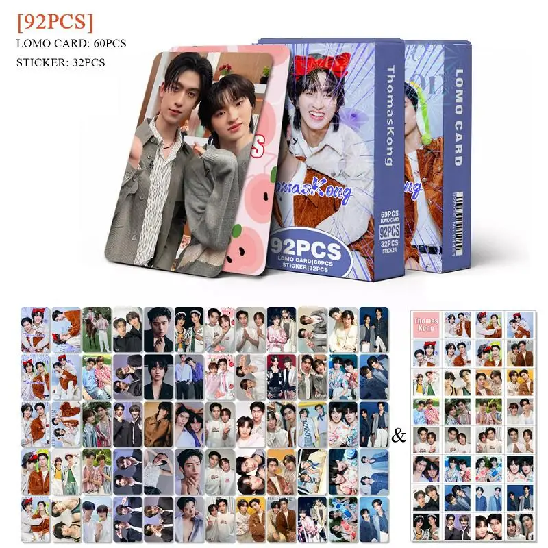 92PCS CP ThomasKong LOMO Cards Set Thai Drama Star Thomas & Kong HD Photocards with Stickers Collectible Items