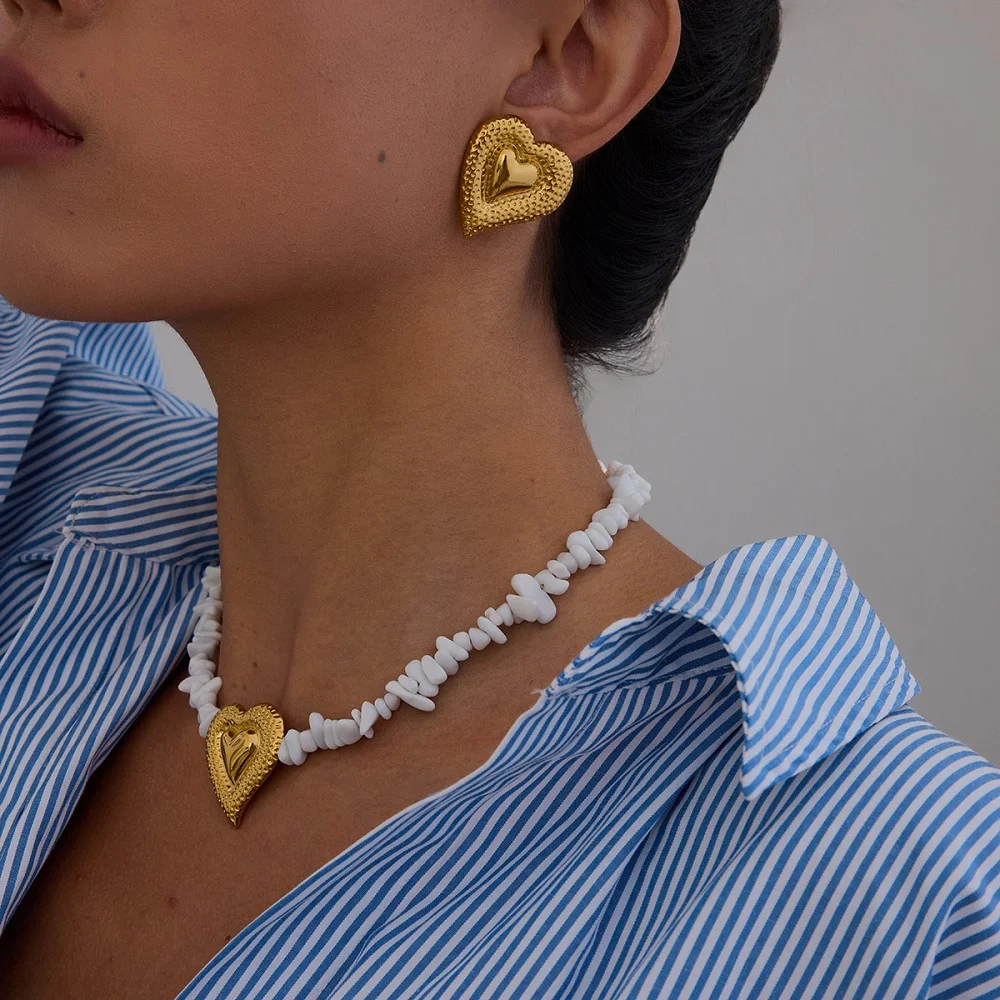 

ENFASHION Para mujer White String Chain Heart Pendant Necklace For Women's Stainless steel 18K Plated Gold Jewelry P253593