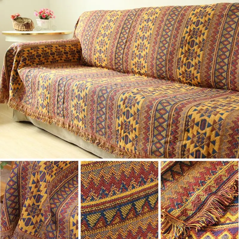 Improved Spring Cotton Woven Line Blanket Sofa Towel Knitted Thickened Warm Pad Mat Bohemian Boho Throw Travel Bedspread