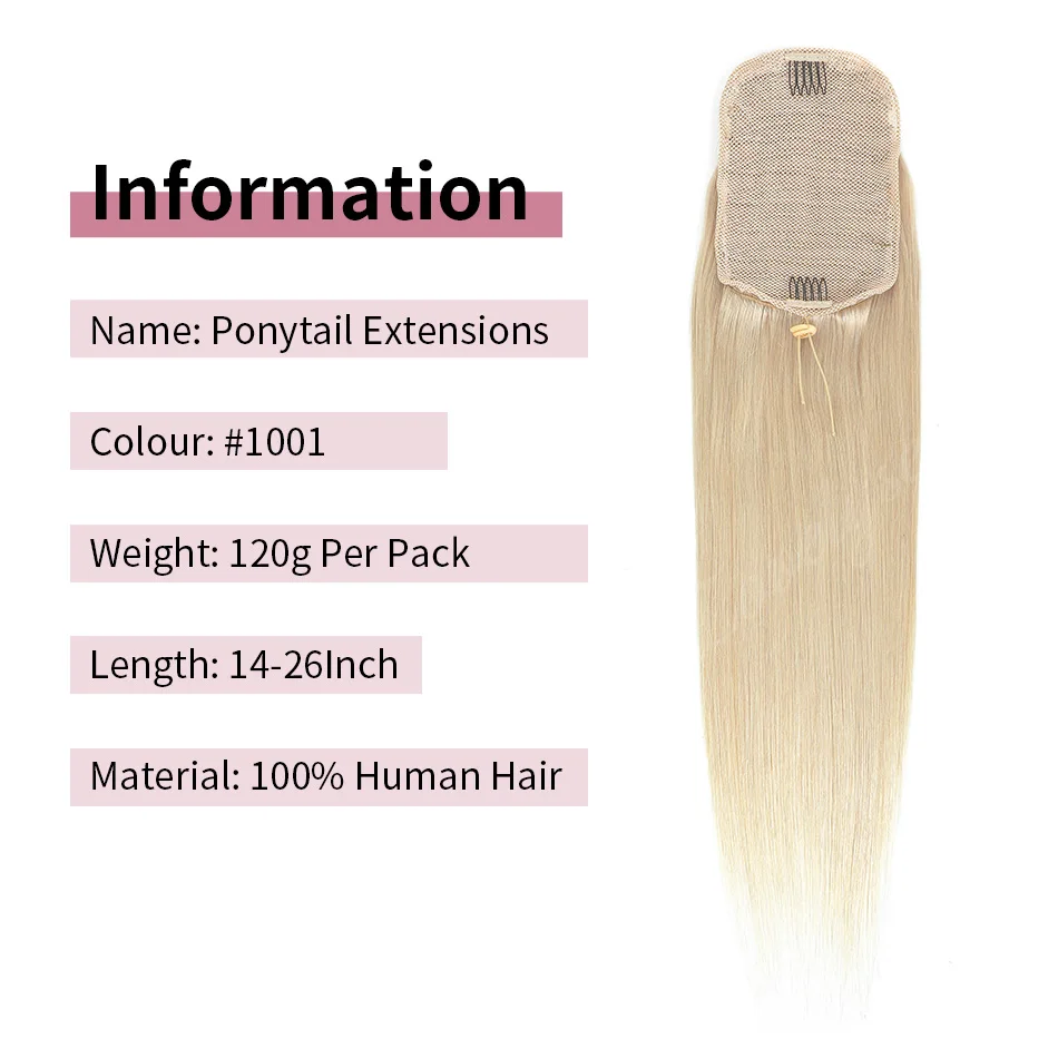 12Colors Straight Drawstring Ponytail Extension Brazilian Human Hair Extensions Drawstring Clip Ins Ponytail 14-26Inch For Salon view 4