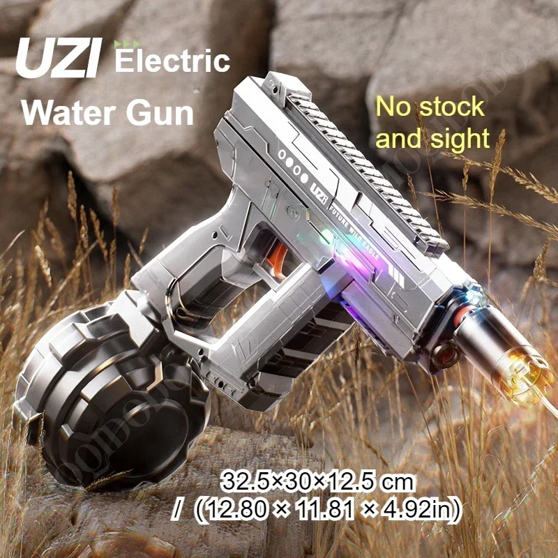 ปืนฉีดน้ำไฟฟ้า UZI Rapid Fire พร้อมไฟ LED  แบบอัตโนมัติ ของเล่นปืนฉีดน้ำสำหรับเด็กผู้ชาย เล่นสนุกกลางแจ้งและชายหาด