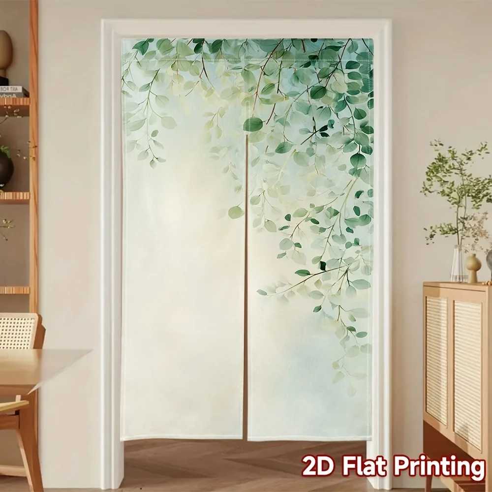 green leaf branch art noren door curtain natural foliage design 2d flat printing linen half panel living room decor Quick Setup