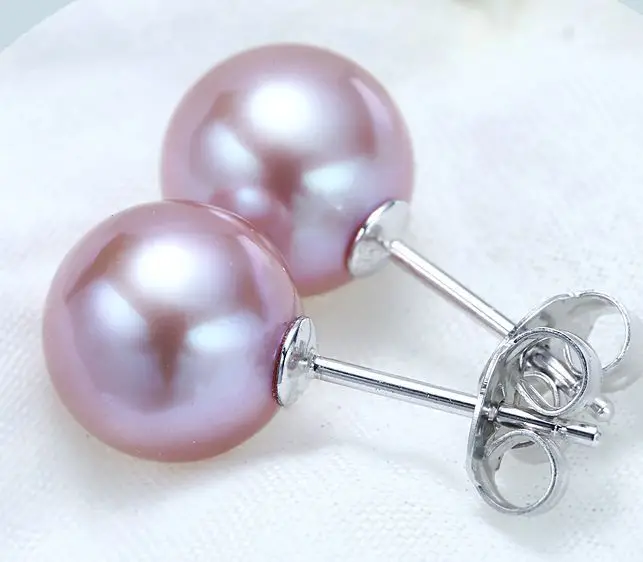 charming pair 10- 11mm south sea round lavender pearl earring 925 silver