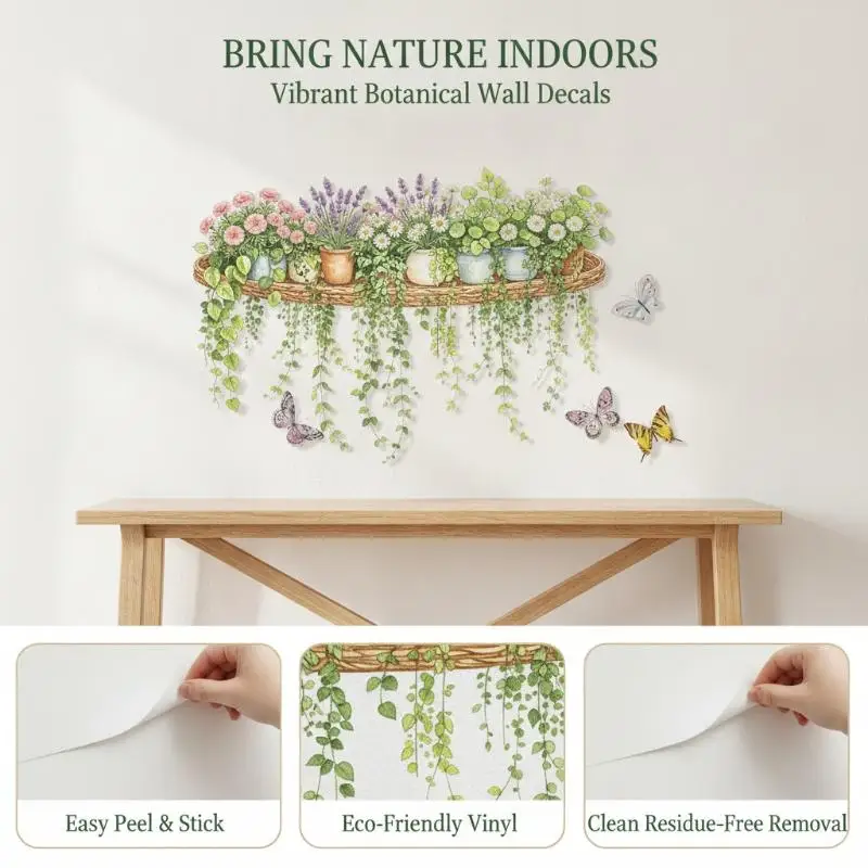 Potted Green Plants Wall Decal Realistic Design Self Adhesive For Living Room Bedroom Home Decor Fresh And Delightful Feeling