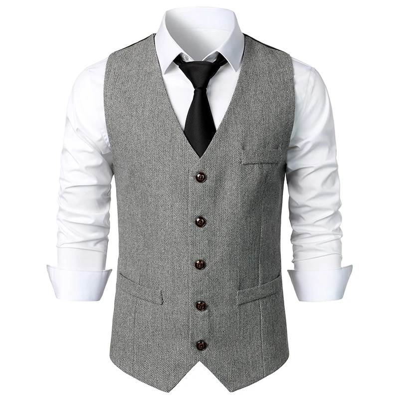 Mens Vest Slim Fit Sleeveless Wool Tweed Waistcoat Men Double Breasted Herringbone Tweed Vest Men Business Casual Gilet Men XXL