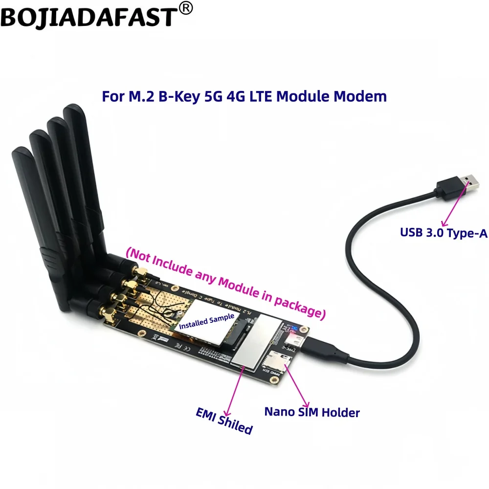 USB 3.0 Type-A to NGFF M.2 Key-B Wireless Adapter 1 Nano SIM Card Slot 4 Antennas For 5G 4G LTE Modem Module