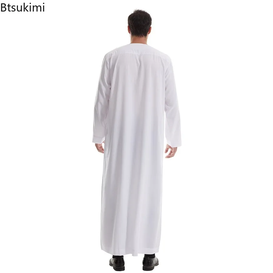 Muslim Fashion Abaya Men Jubba Thobe Long Sleeve Round Neck Prayer Kaftan Dress Robe Eid Ramadan Caftan Morocco Islamic Clothing