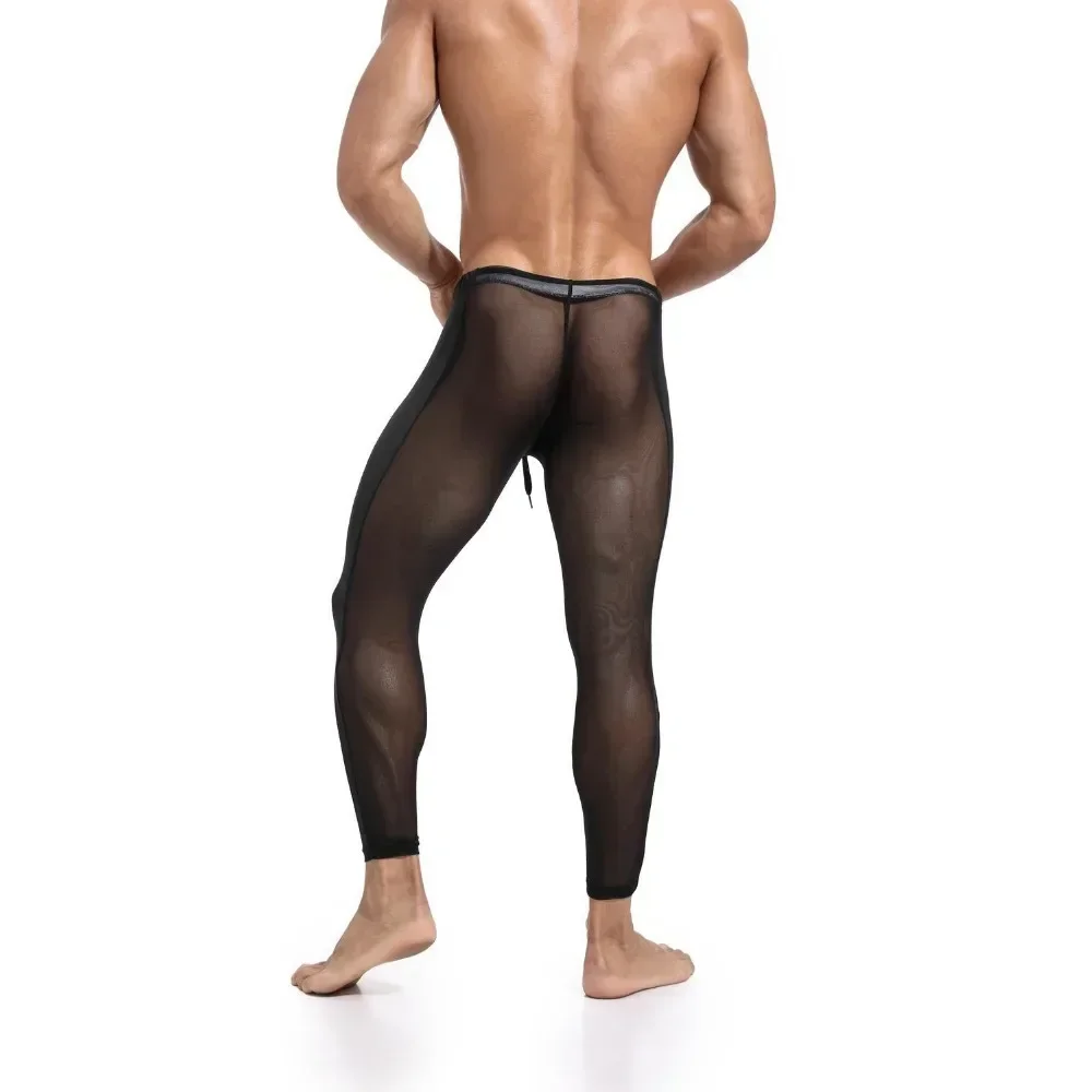 Bragas deportivas transparentes de malla para hombre, ropa interior Sexy, moldeador de cuerpo, Media larga, pantalones ajustados transpirables para