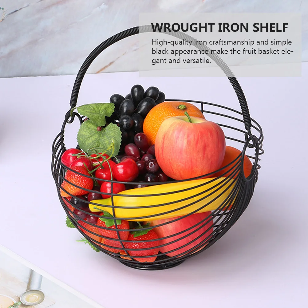 

European Style Multifunctional Iron Fruit Basket Black Hollow Drain Shelf Living Room Storage Rack European Style Fruit Basket