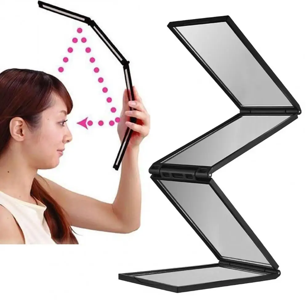 2025 مرآة قص الشعر الذاتية متعددة الزوايا قابلة للطي رؤية خلفية للرأس مرآة ماكياج متوفرة 4-Way تجديل الحلاق مرآة محمولة باليد