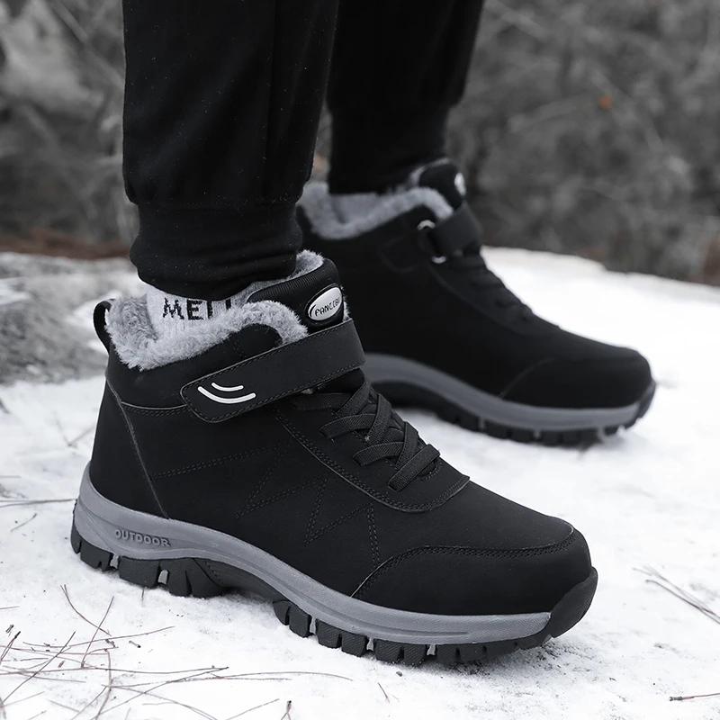 Winter Men\'s Ankle Boots Warm Plush Men Snow Boots Outdoor Waterproof Non-Slip Hiking Boots Fashion Work Casual Boots Sneakers