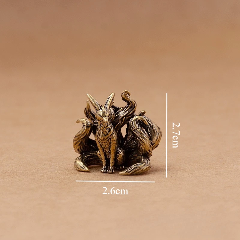 Brass Mythical Fox Statue Seven/Nine Tailed Fox Miniature Figurines Desk Ornament Mini Copper Animal Sculpture Home Decor Crafts