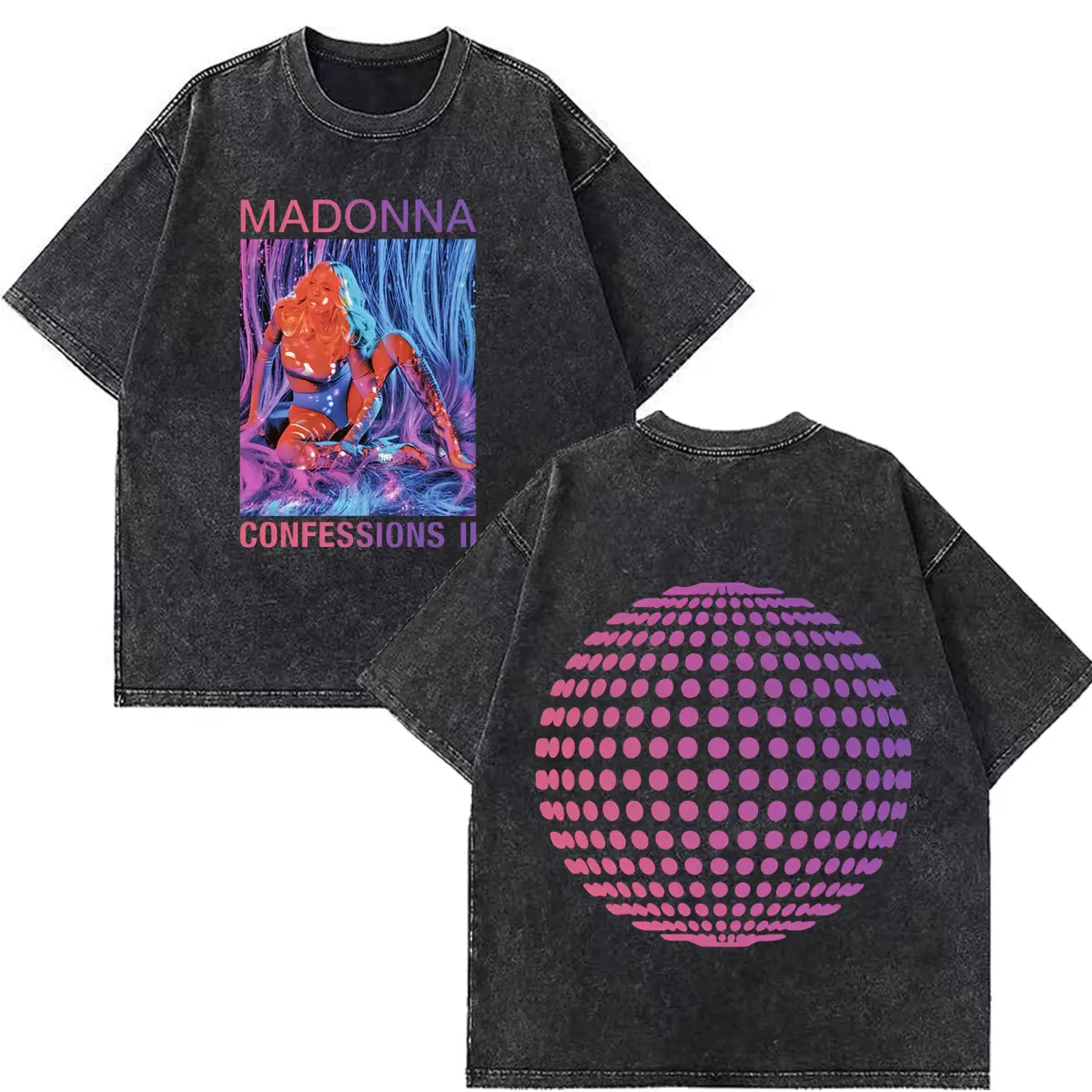 Madonna CONFESSIONS II Album Tour 2026 Print Vintage Washed T-shirt Men Women Aesthetic Trend Loose Casual Cotton T-shirts Tops