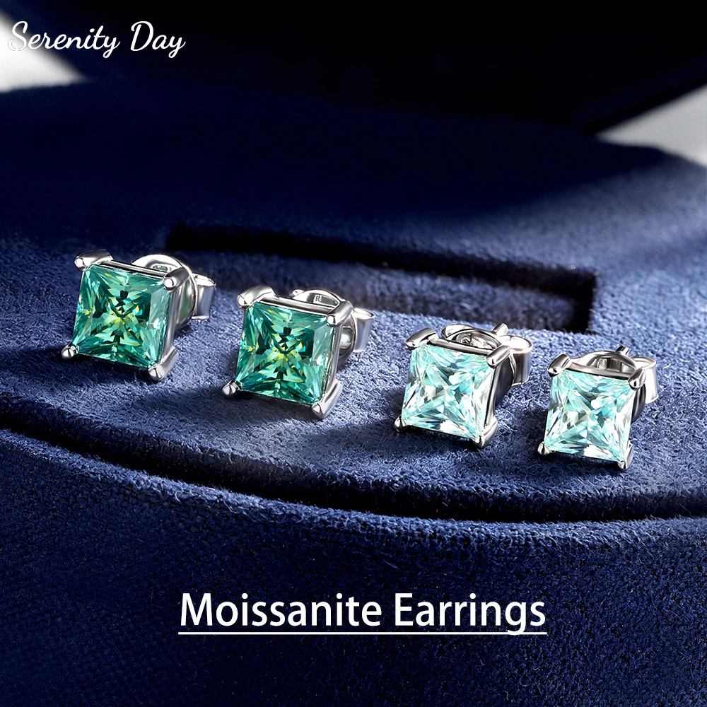 

Serenity 1ct Princess Cut Green Moissanite Earrings for Women S925 Sterling Silver Jewelry Sparkling Square Lab Diamond Stud Ear