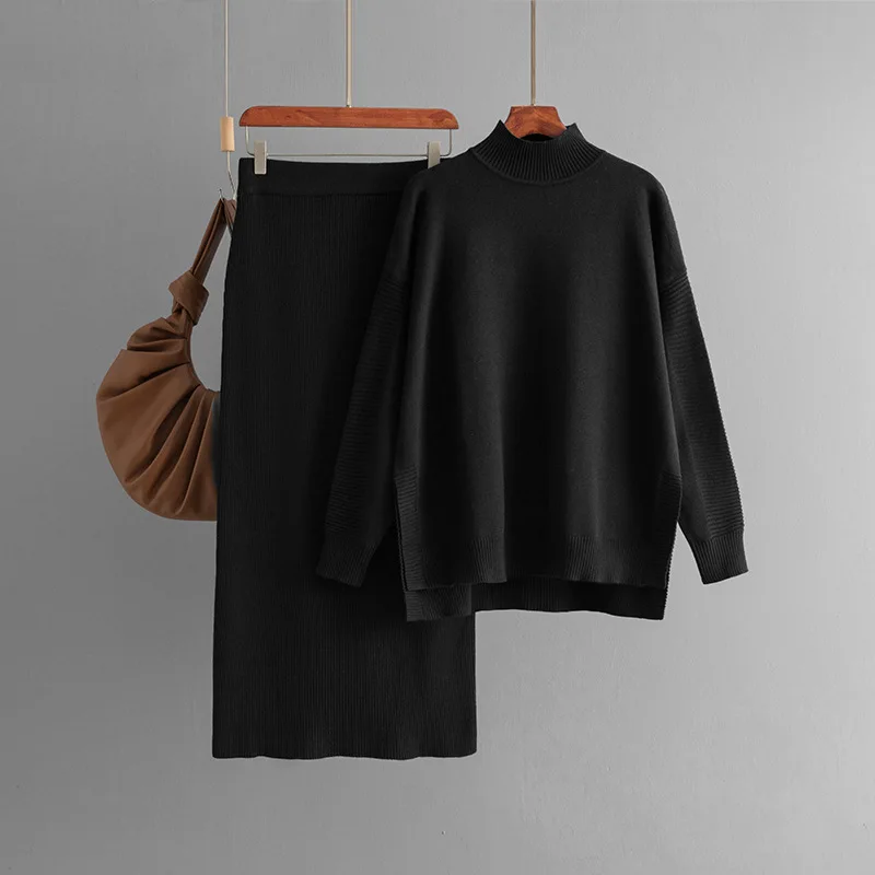 Autumn and Winter Y2k Skirt Europe and America Sweater Suit Half High Collar Half of The Body Two-piece Set Leisure Fashion