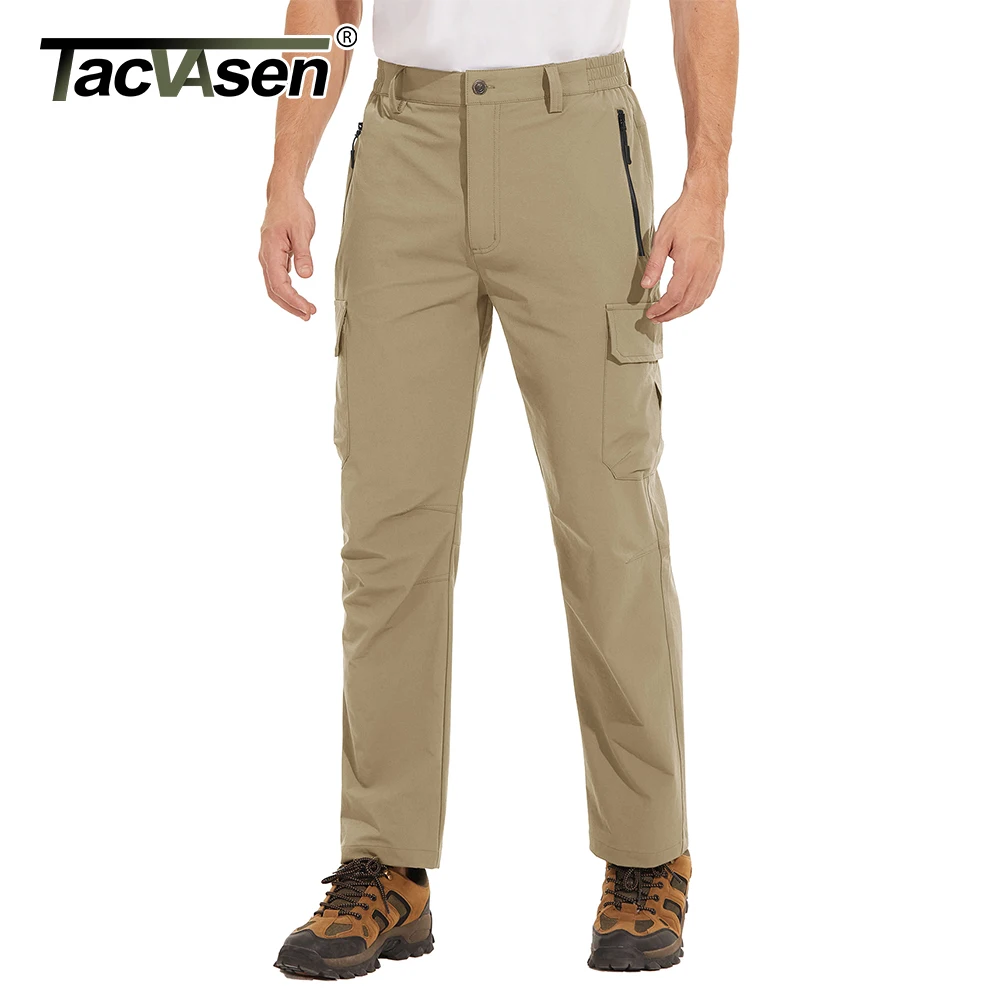 TACVASEN Lightweight Quick Dry Trousers Mens Fishing Climbing Pants Elastic Nylon Outdoor Hiking Cargo Pants Summer Work Trouser