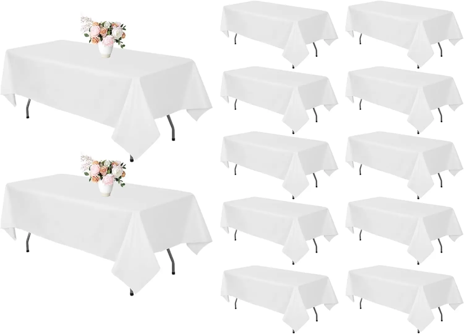 

12 Pack White Tablecloth 60 x 126 Inch Polyester Table Cloth for 8 Foot Rectangle Tables, Wrinkle Resistant Washable Decorative