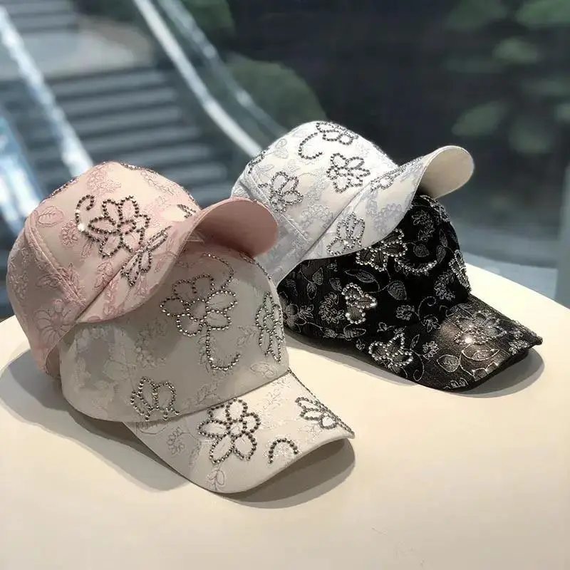 

Rhinestone Flower Casual Baseball Cap Women's Sparkly Floral Hat Fashion Visor UV Protection Outdoor Trendy Street Bling Cap