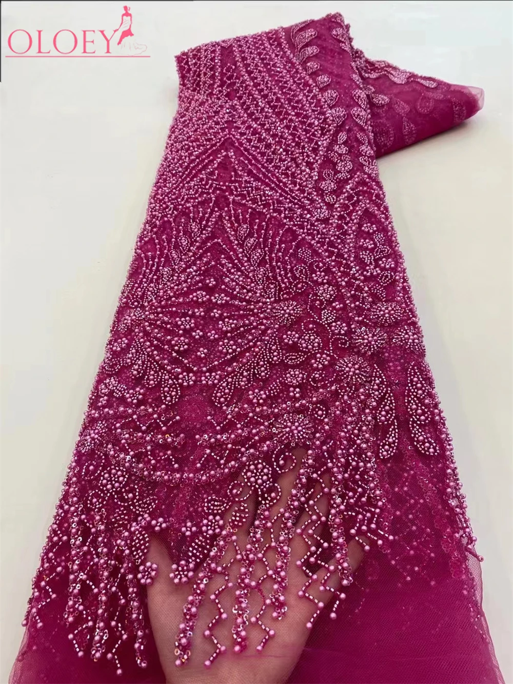 Tissu Africain NigWin en Dentelle Perlée avec Paillettes, Broderie Française Faite à la Main, pour Robe de Mariée, Nouvelle Mode