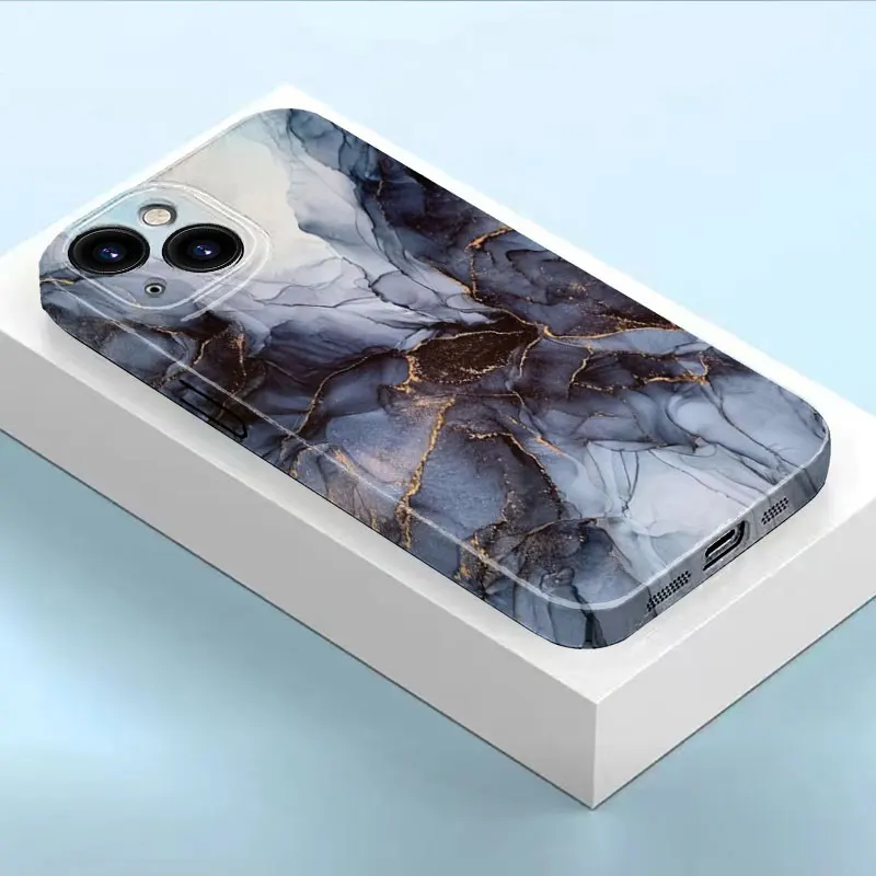 Phone Case for iPhone 15 14 11 13 12 Pro Max MINI XR X XS 8 7 6 6S Plus Film Funda Frame Pattern Cover Coque Gray Marble