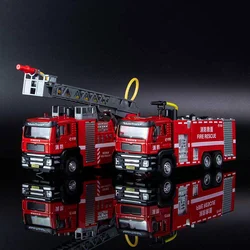 City Rescue Truck Ladder Fire Engine Simulation Diecast & Toy Vehicles Sounds & Light Pull Back Car 1:50 Alloy Collection Model