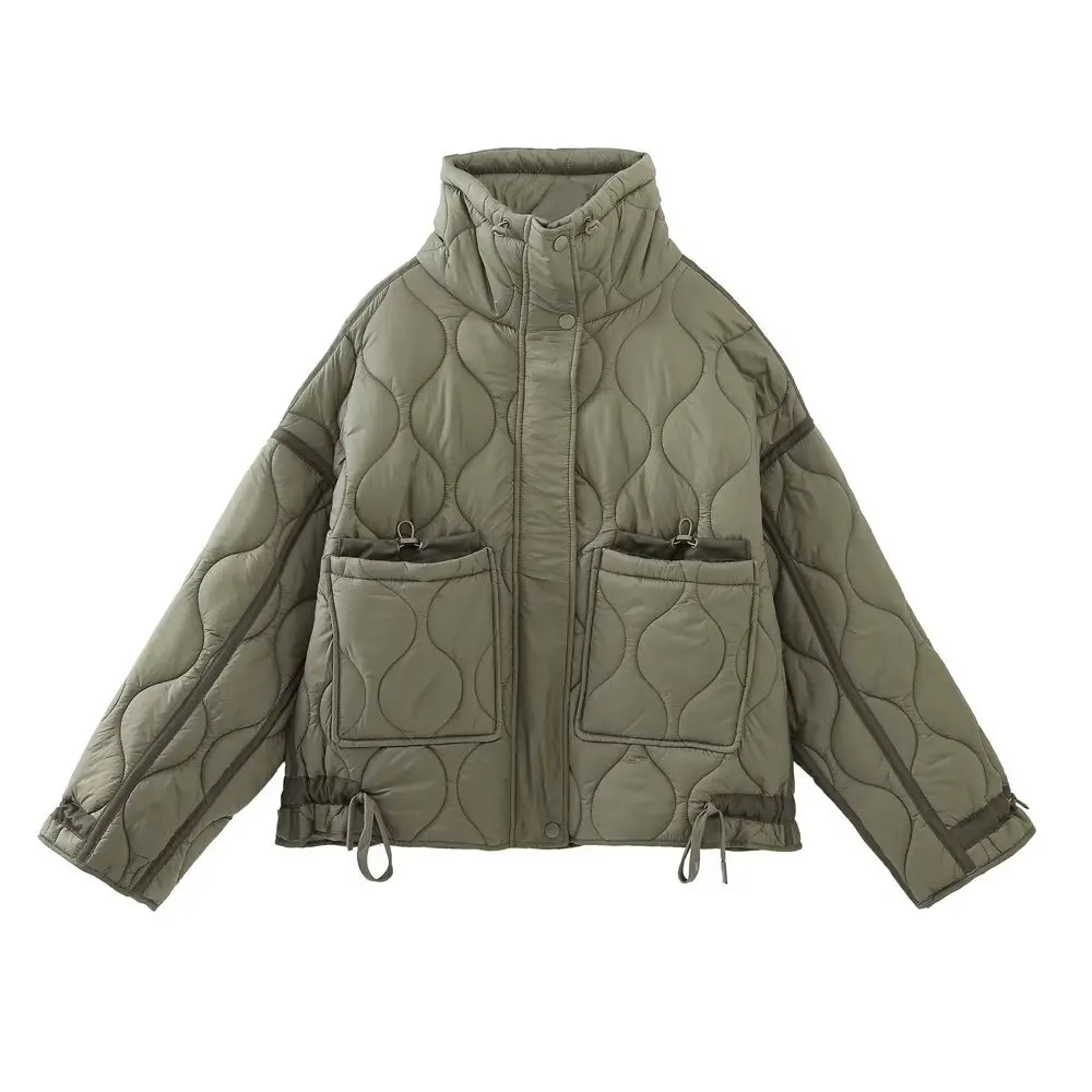 

European and American style 2025 winter new high-quality stand collar loose diamond quilted jacket cotton jacket