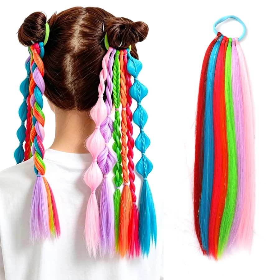 16/20Inch Colorful Tie In Braided Ponytail Extensions,Synthetic Colored Braid Ponytail, Crazy Hair Day Festival Hair Accessories