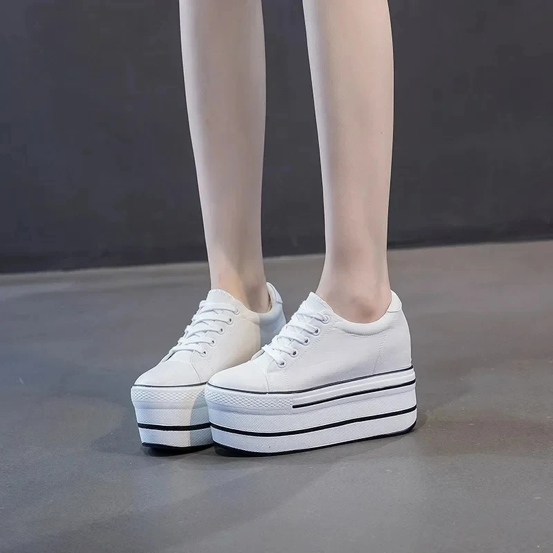 

NEW Fashion Canvas Shoes Breathable Women Super High Heel Sneakers Platform Shoes Women Autumn Women's Chunky Vulcanize Sneaker