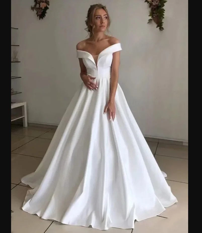 

New Arrival Satin Wedding Dress Vestido De Noiva Robe De Soiree Bride To Be Vestidos De Fiesta Off The Should