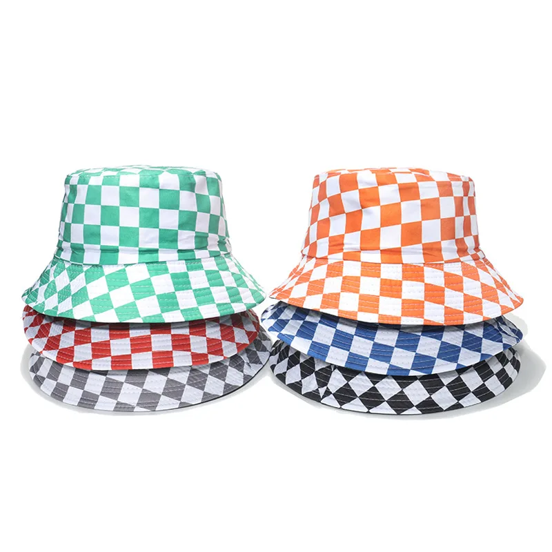 

Plaid Bucket Hat for Women Cotton Men Fishing Caps for Boy Girl Sun Protector Black Red Fisherman Hats 2022 New Summer Sun Hats