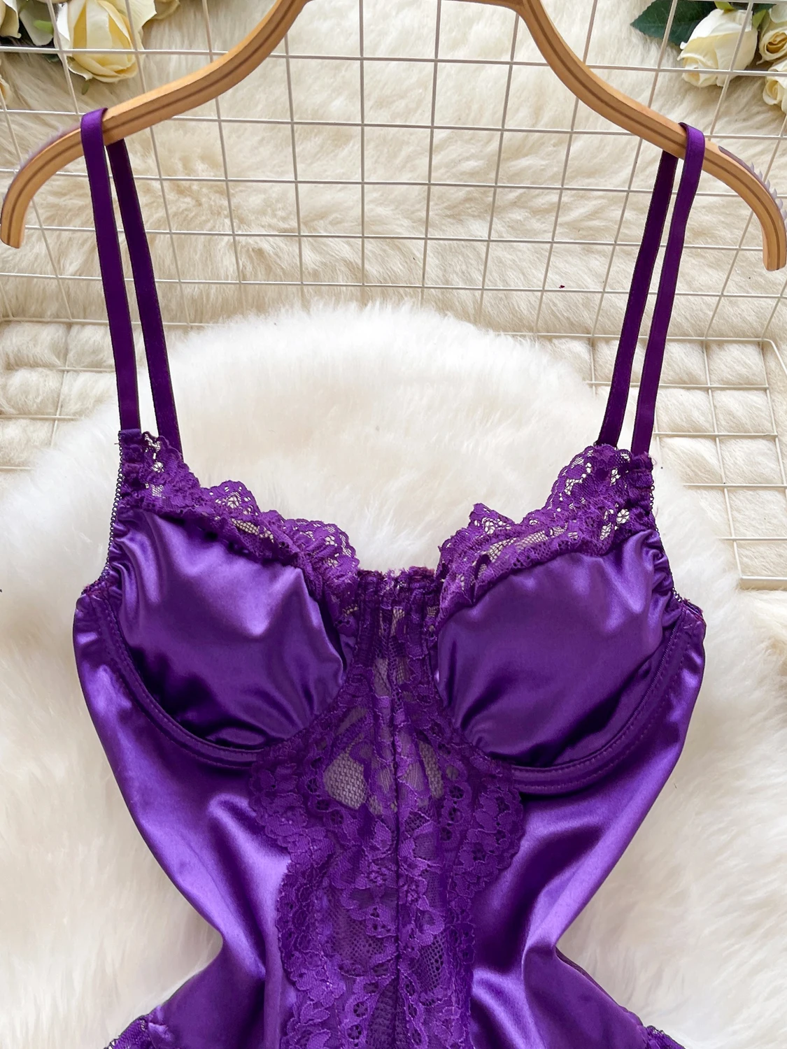 Vrouwen Paarse Body Overalls Y2k Off Schouder Rompertjes Kant Patchwork Speelpakjes Vintage Exotische Sexy Rompertjes Coquette Kleding