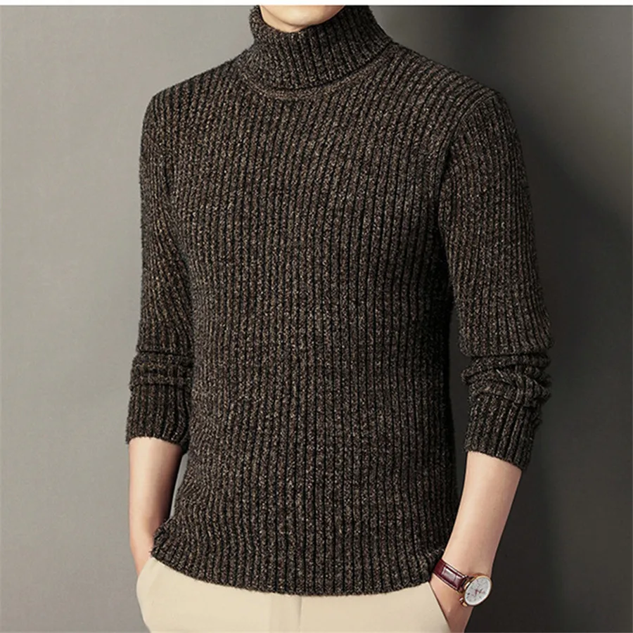 Pull épais et chaud pour hommes, tricoté à col roulé, col haut, coupe cintrée, hautement élastique, nouvelle collection hiver 2026